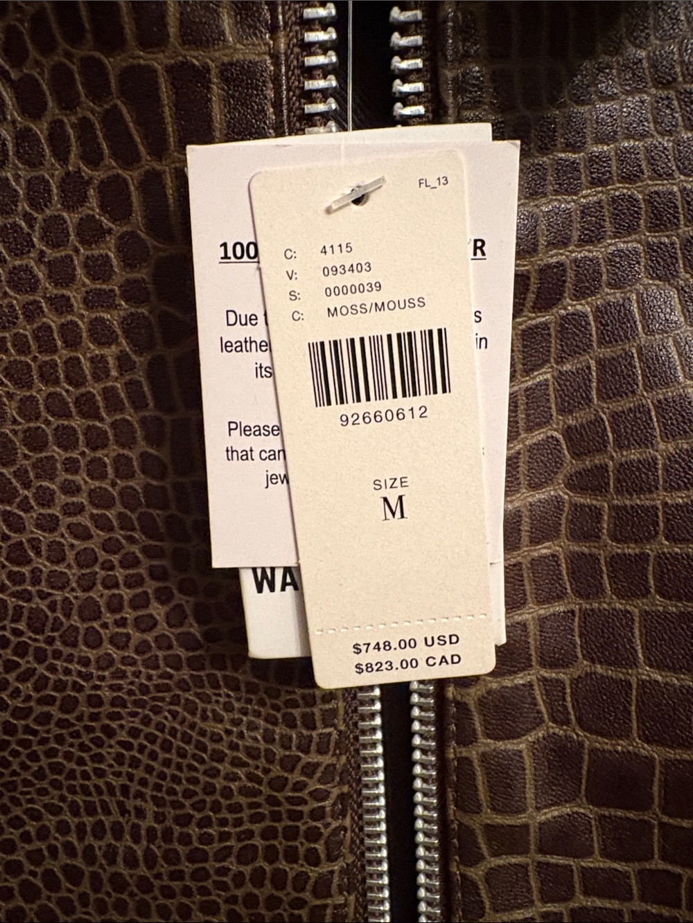 Walter Baker Dark Brown Croc-Embossed Leather Zip Jacket - Picture 2 of 6